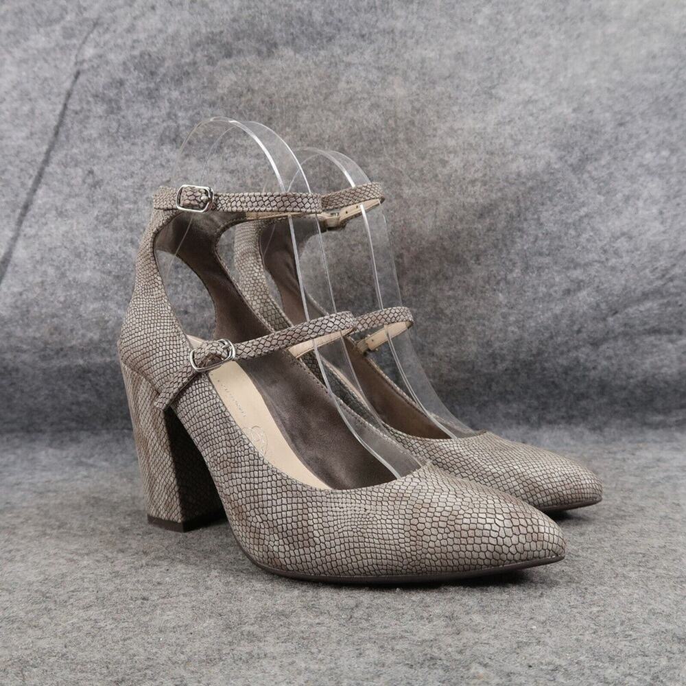 Born in California Shoes Womens 7 Pumps Fashion Ankle Strap Faux Snake Skin Gray